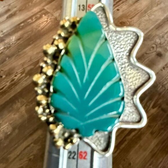 Carved Green Onyx Gemstone Sterling Silver Jewelry Adjustable Statement Ring - Picture 2 of 7